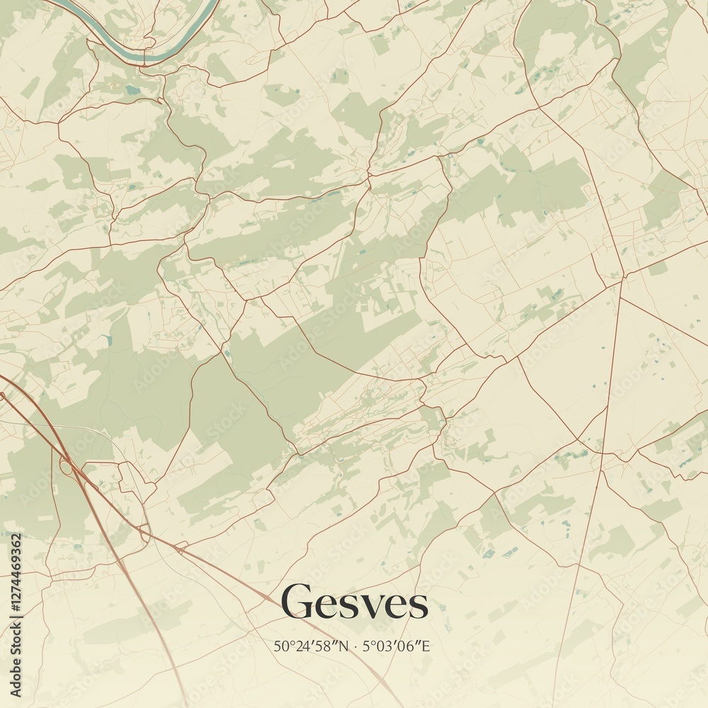 Vintage map of Gesves, Belgium.