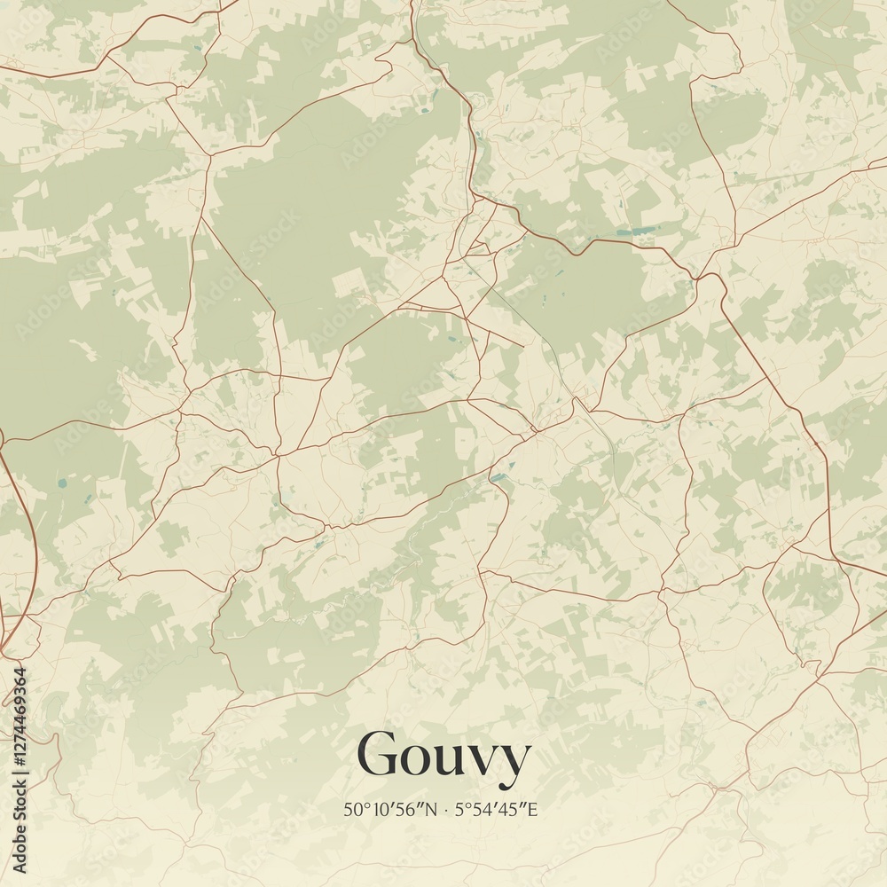 Vintage map of Gouvy, Belgium.