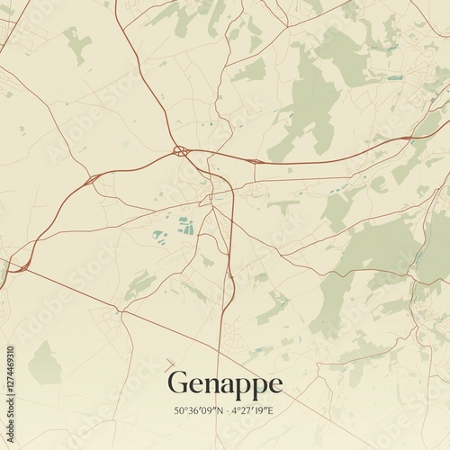 Obraz na płótnie Vintage map of Genappe, Belgium. w salonie