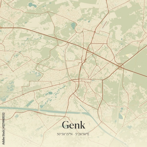Obraz na płótnie Vintage map of Genk, Belgium. w salonie