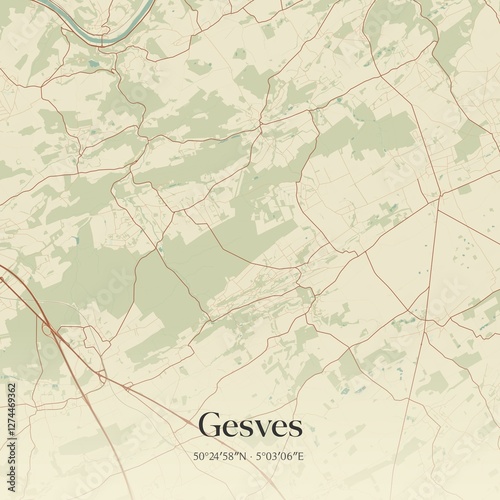 Vintage map of Gesves, Belgium. photo