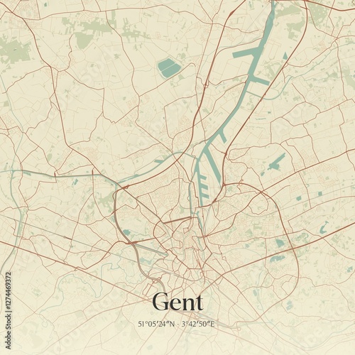 Obraz na płótnie Vintage map of Gent, Belgium. w salonie