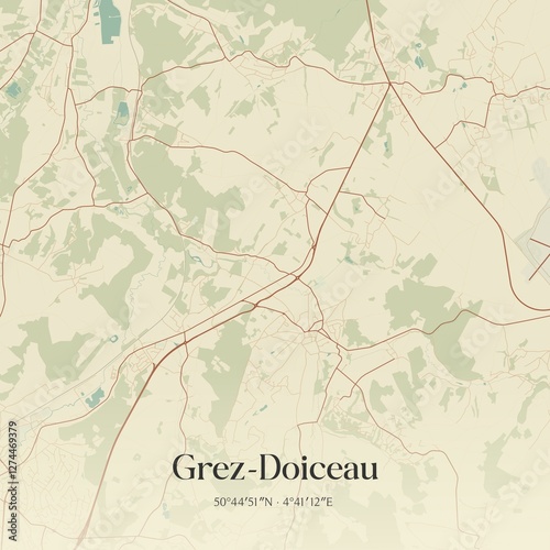 Obraz na płótnie Vintage map of Grez-Doiceau, Belgium. w salonie