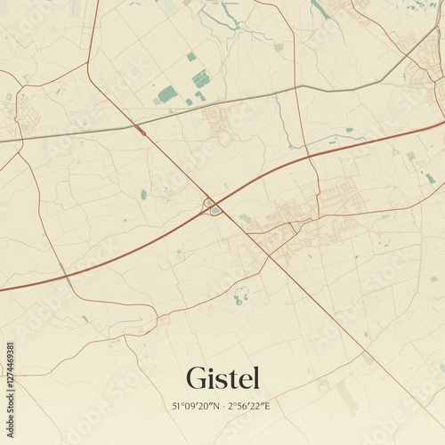 Obraz na płótnie Vintage map of Gistel, Belgium. w salonie