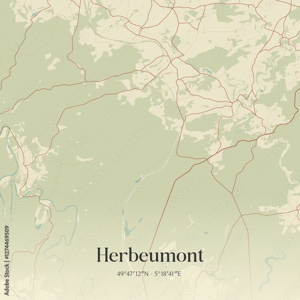 Vintage map of Herbeumont, Belgium.