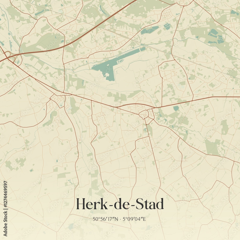 Fototapeta premium Vintage map of Herk-de-Stad, Belgium.