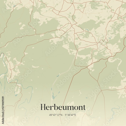 Obraz na płótnie Vintage map of Herbeumont, Belgium. w salonie