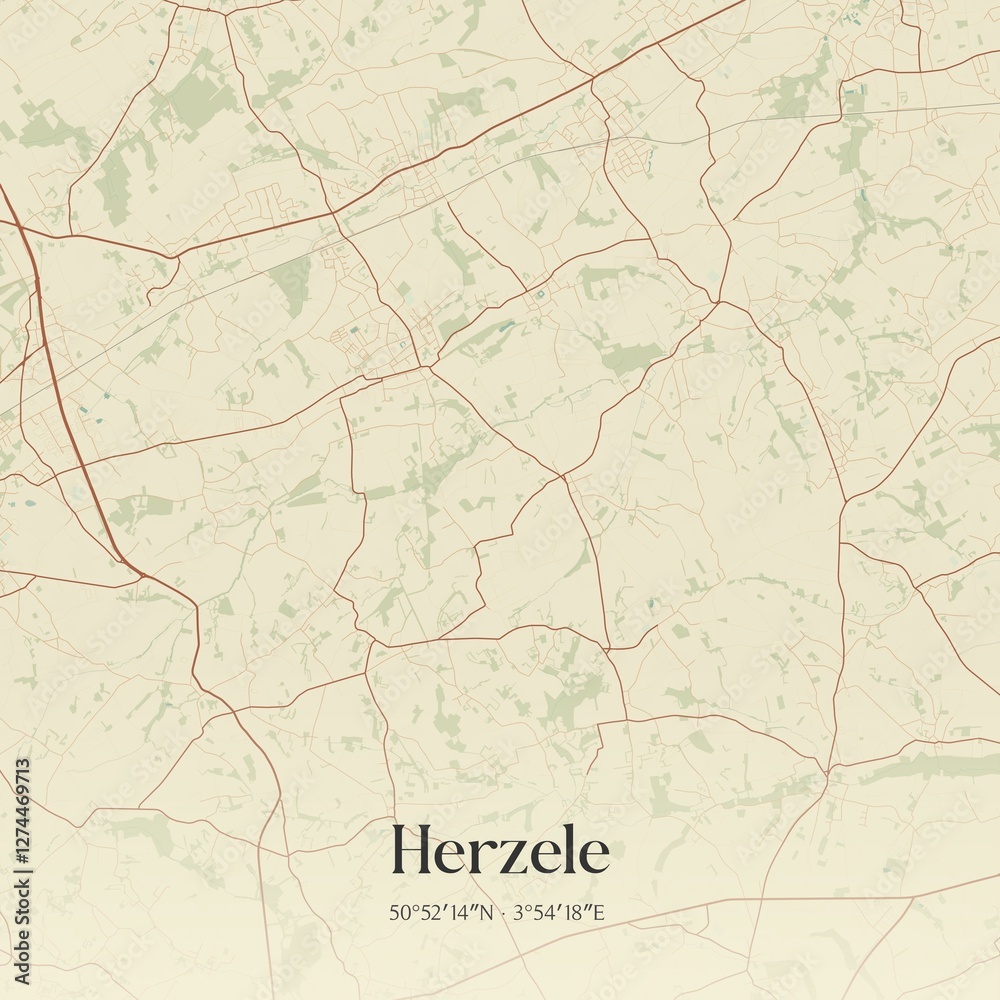 Fototapeta premium Vintage map of Herzele, Belgium.
