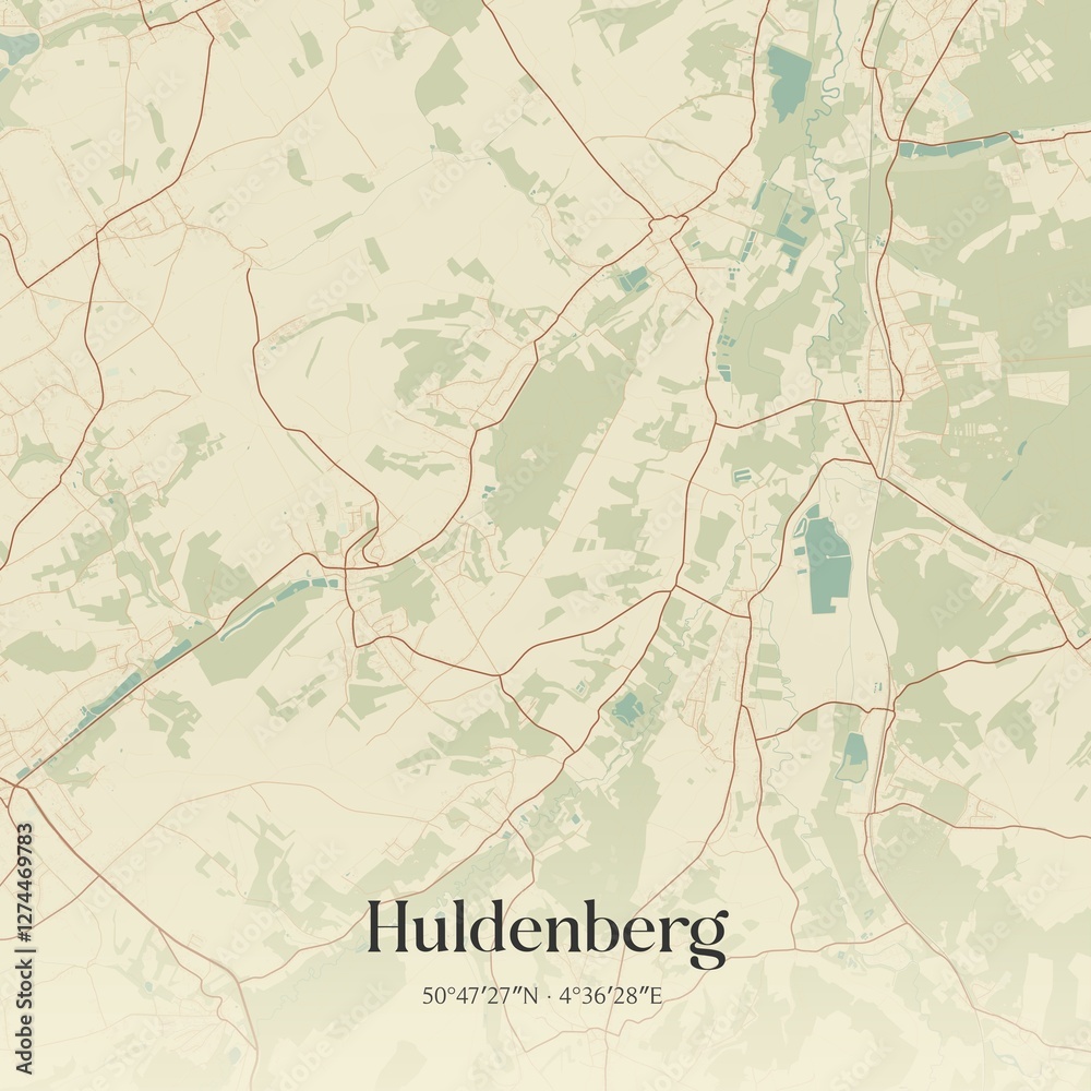 Fototapeta premium Vintage map of Huldenberg, Belgium.