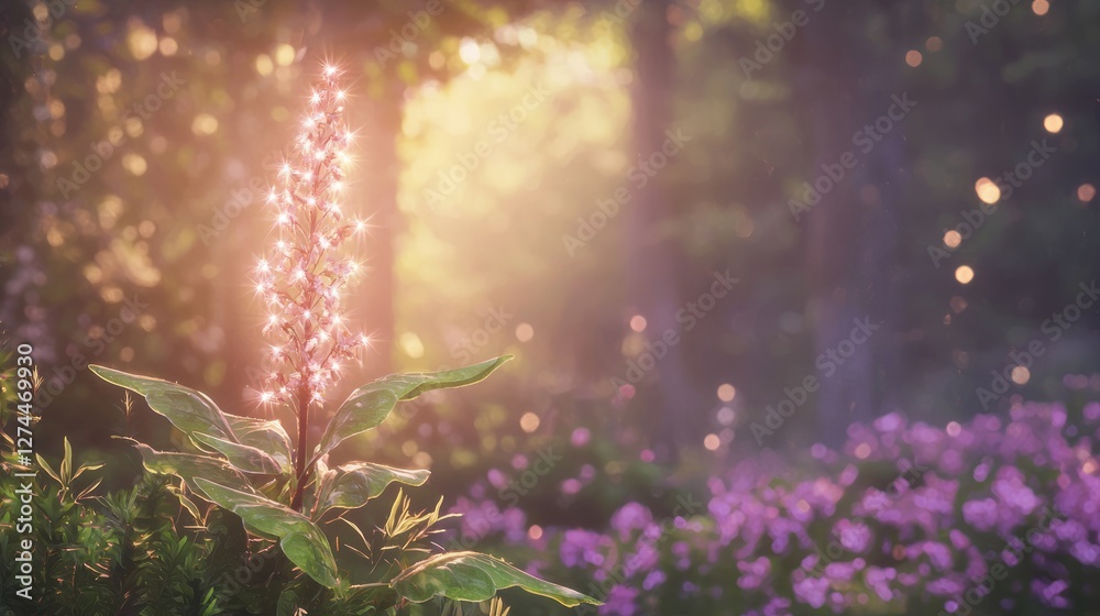 Obraz premium Enchanting Twilight Scene with Delicate Flowers and Soft Light