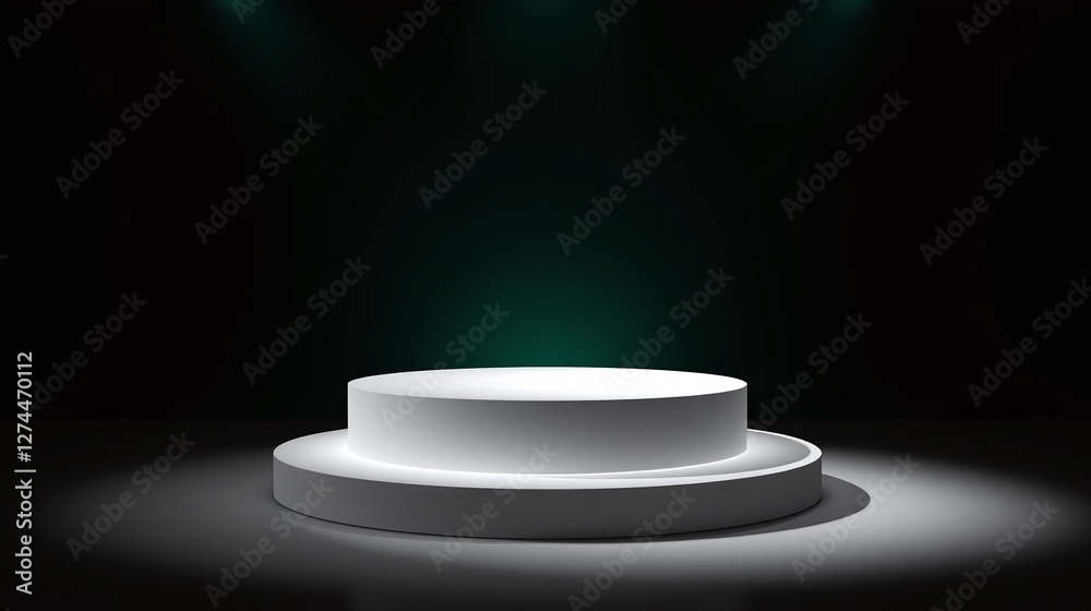 Fototapeta premium A circular pedestal illuminated by a single spotlight against a dark background.
