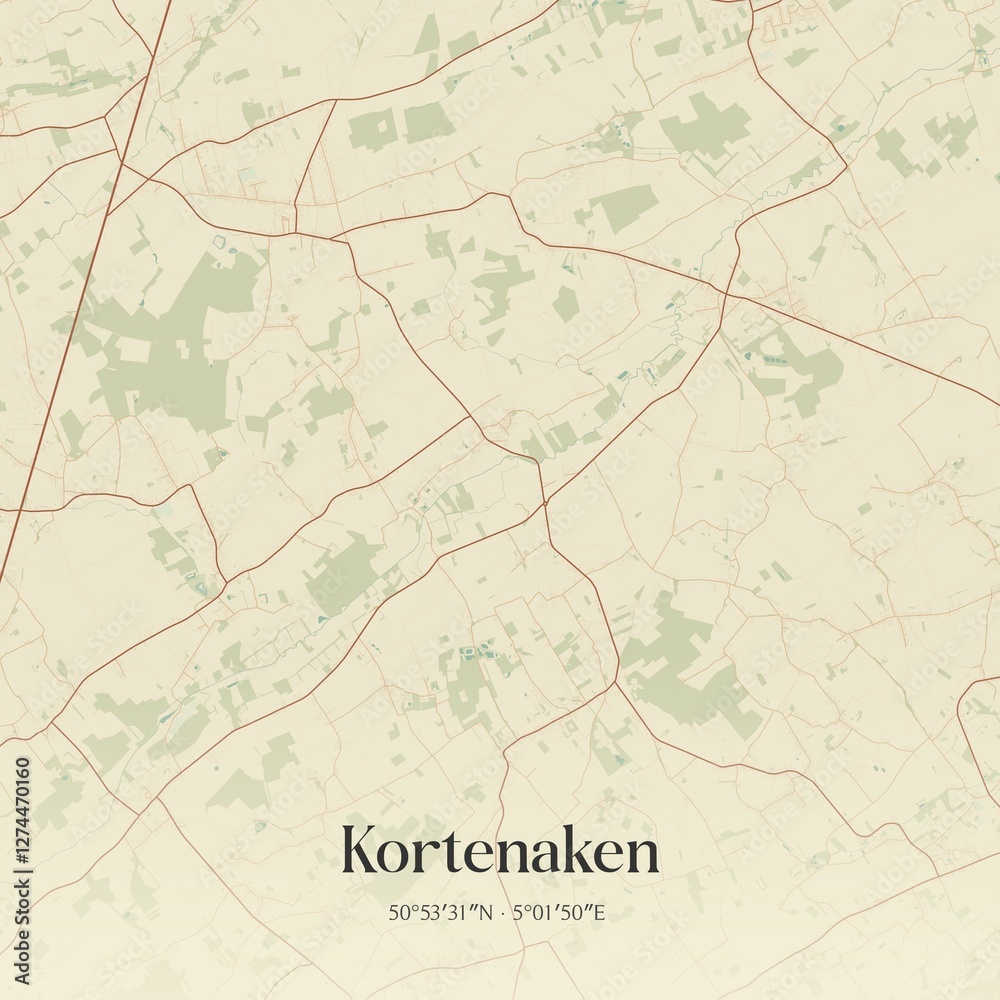 Obraz premium Vintage map of Kortenaken, Belgium.