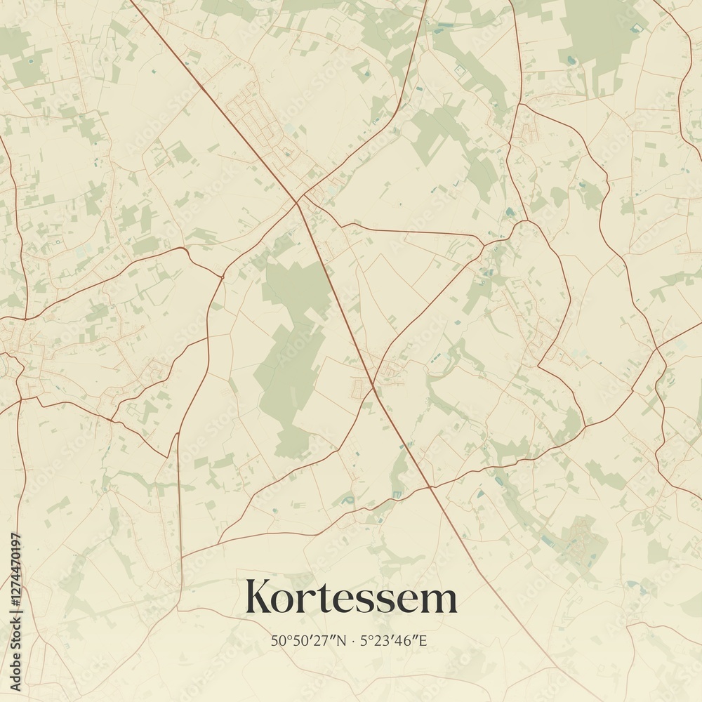 Fototapeta premium Vintage map of Kortessem, Belgium.