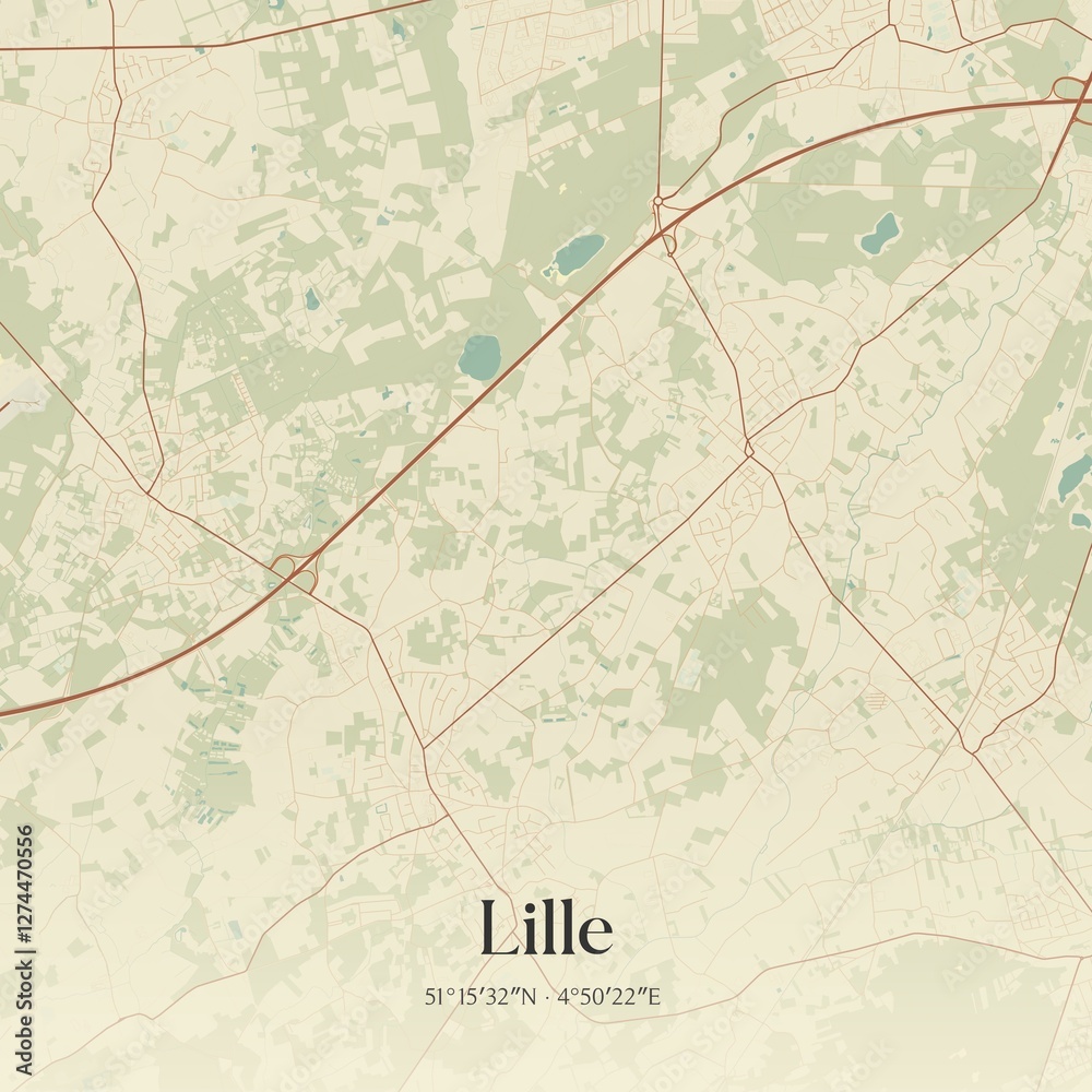 Fototapeta premium Vintage map of Lille, Belgium.
