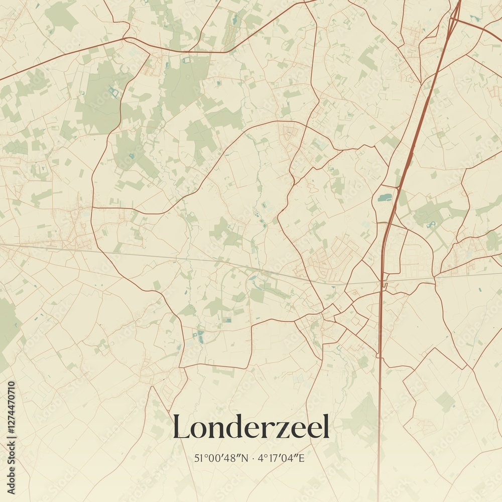 Fototapeta premium Vintage map of Londerzeel, Belgium.