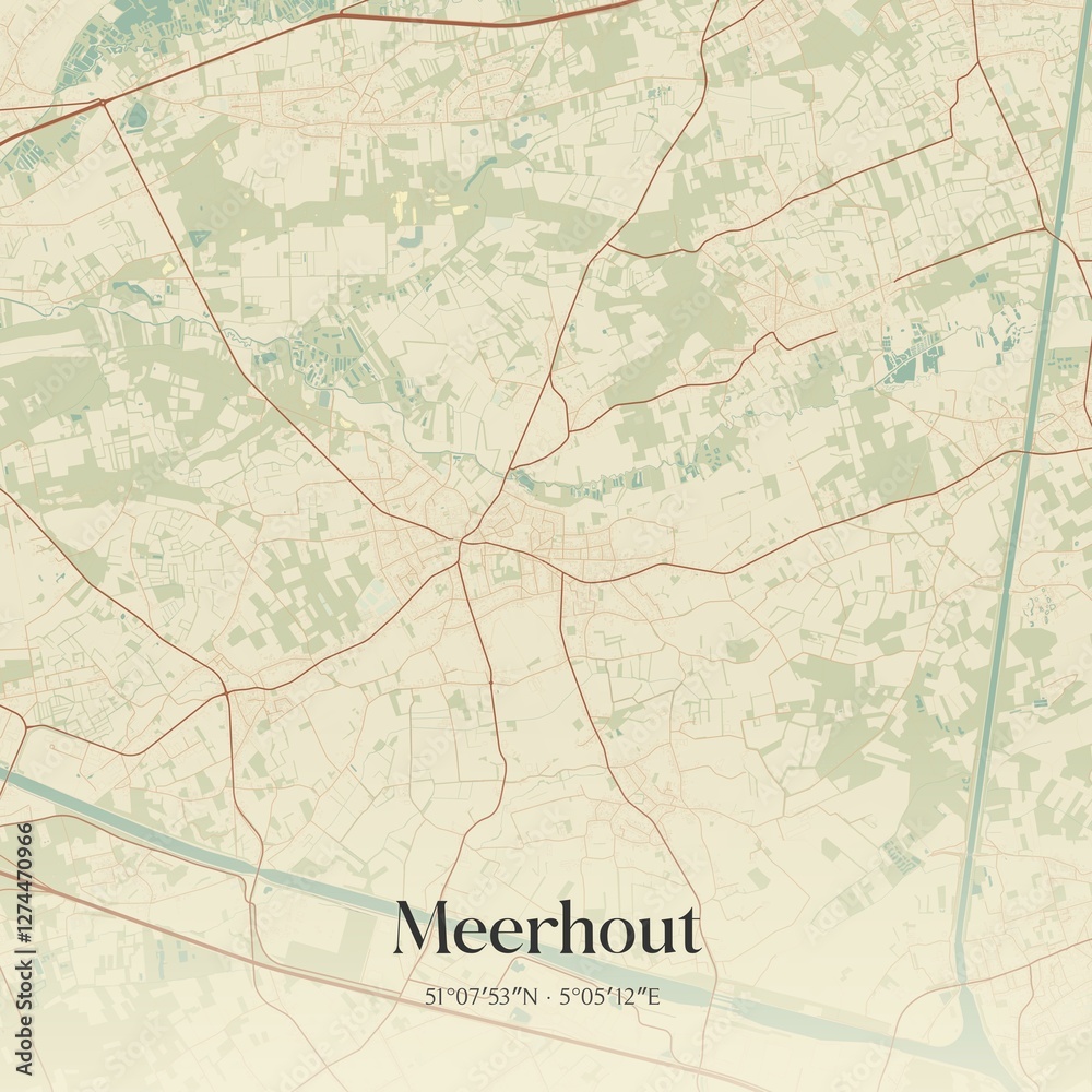 Fototapeta premium Vintage map of Meerhout, Belgium.