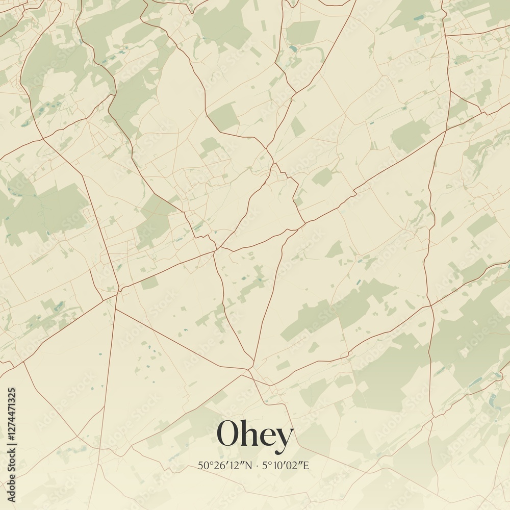 Fototapeta premium Vintage map of Ohey, Belgium.