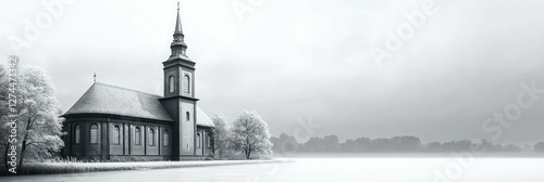 Serene church stands tall winter landscape