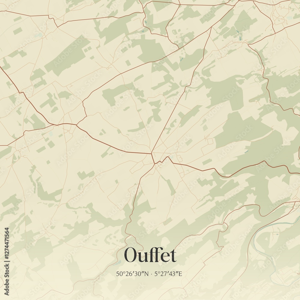 Fototapeta premium Vintage map of Ouffet, Belgium.