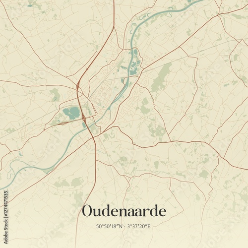 Vintage map of Oudenaarde, Belgium. photo