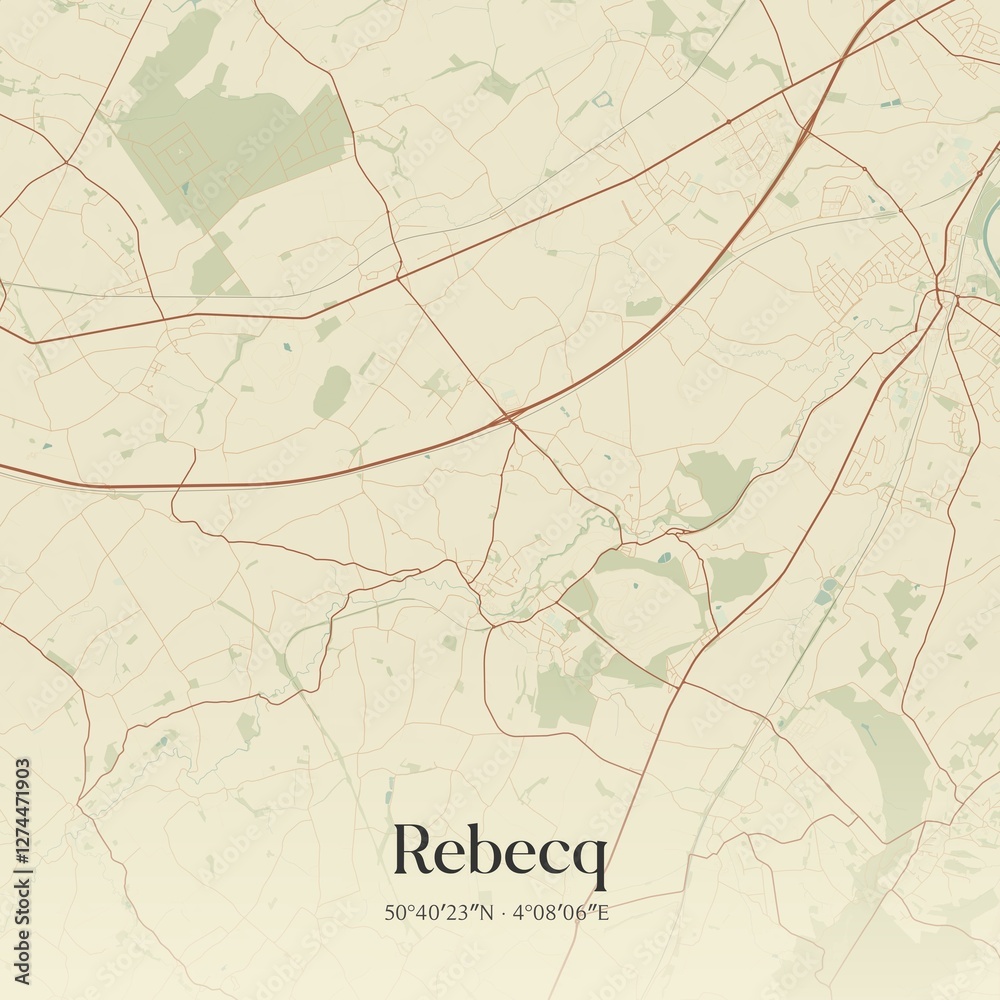 Fototapeta premium Vintage map of Rebecq, Belgium.