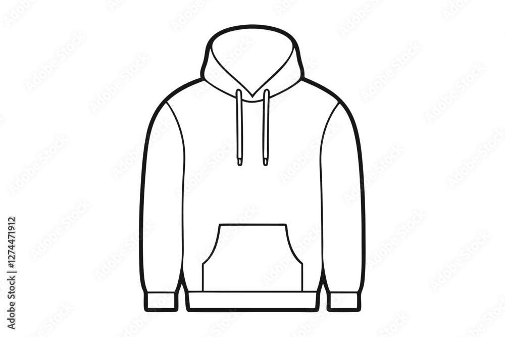 Fototapeta premium Casual Oversized Hoodie Line Art with Drawstrings and Pocket