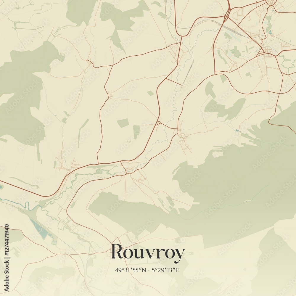 Fototapeta premium Vintage map of Rouvroy, Belgium.