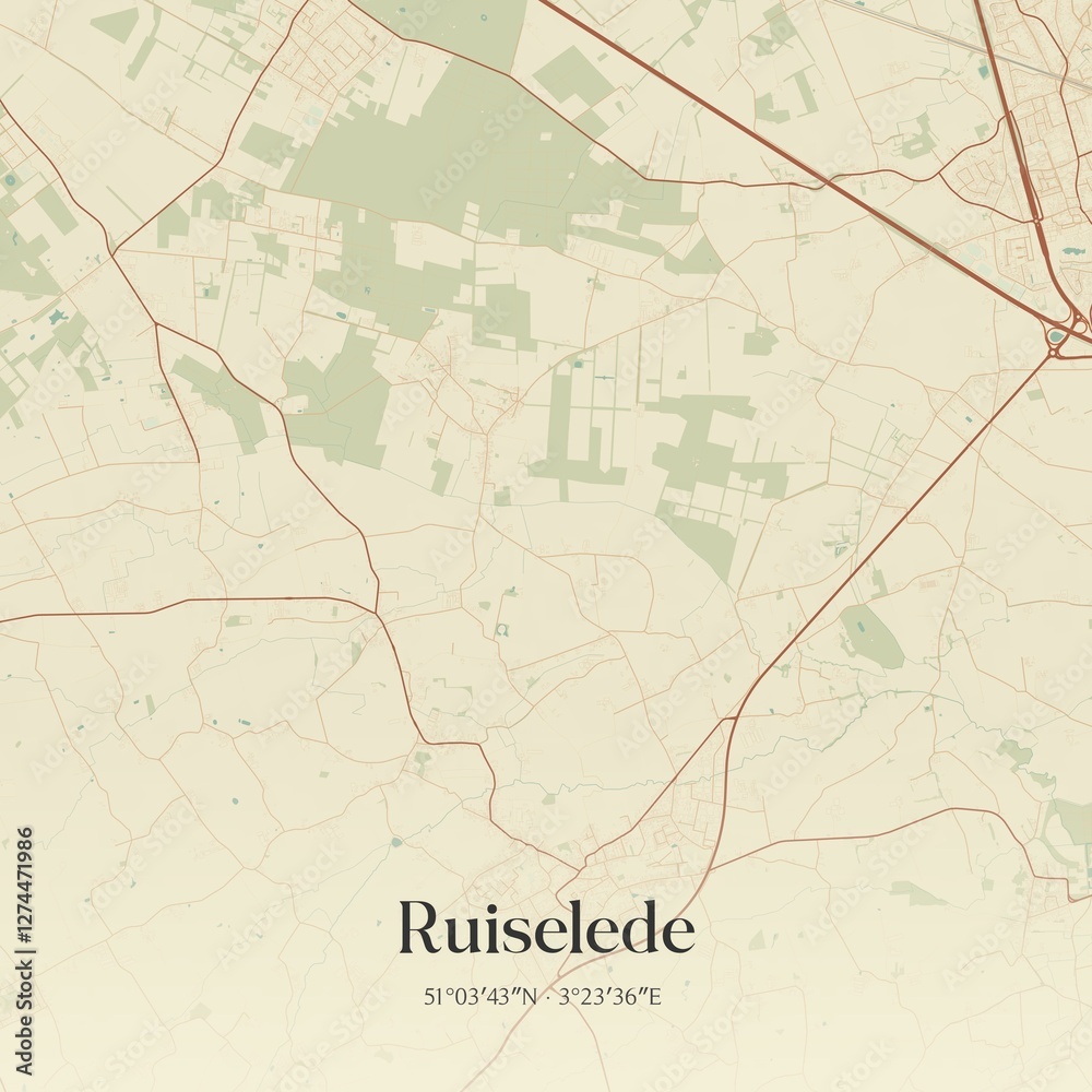 Fototapeta premium Vintage map of Ruiselede, Belgium.