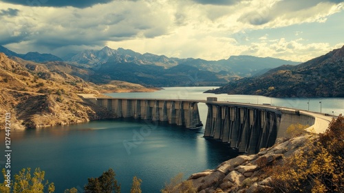Wallpaper Mural Majestic Dam Overlooking Serene Lake and Mountainous Landscape Torontodigital.ca