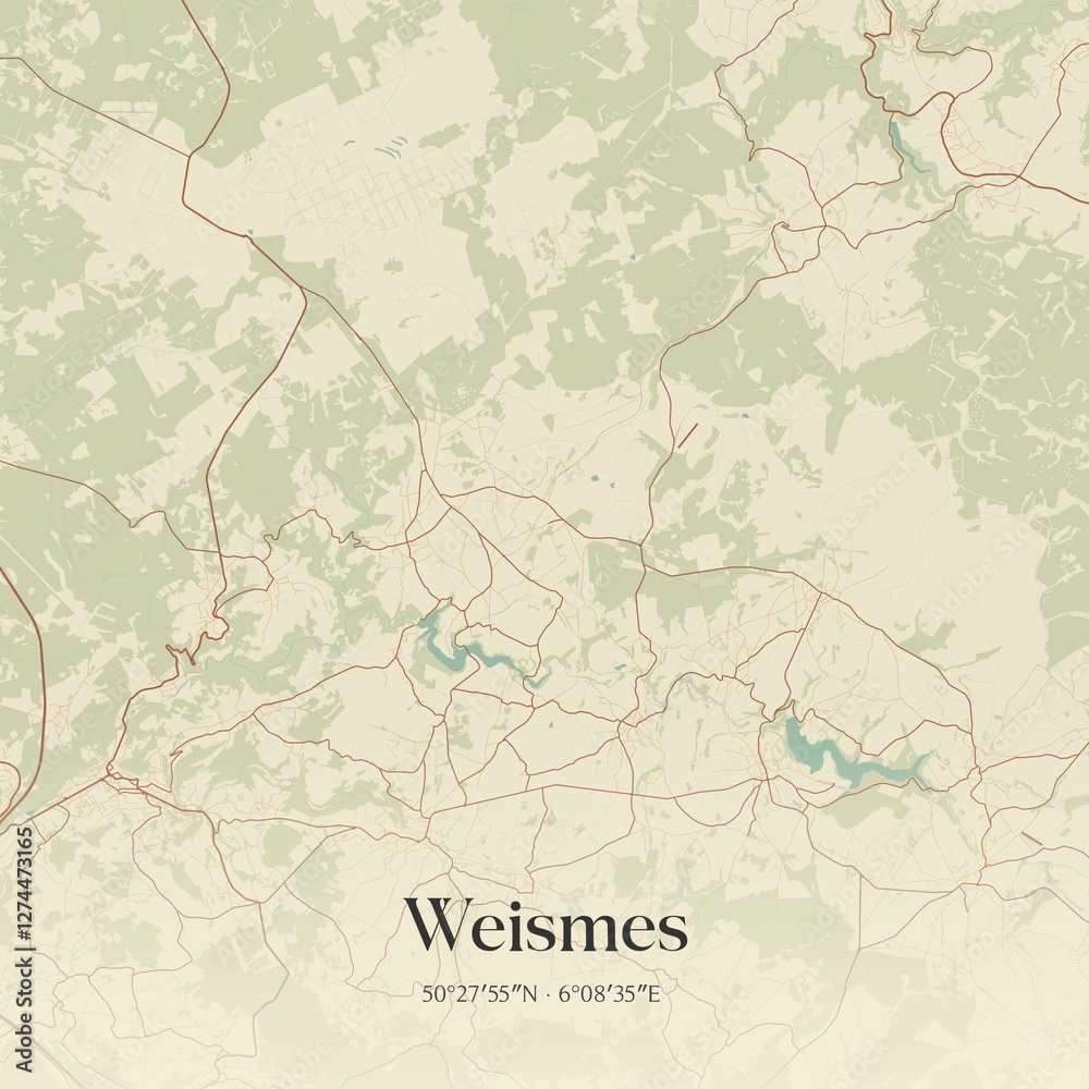 Fototapeta premium Vintage map of Weismes, Belgium.