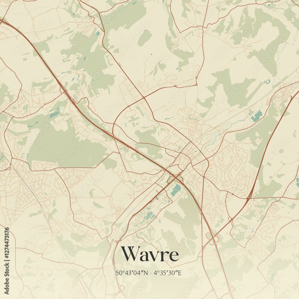 Fototapeta premium Vintage map of Wavre, Belgium.