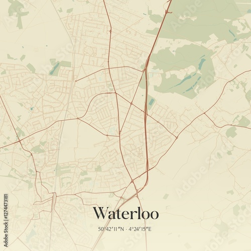 Vintage map of Waterloo, Belgium.