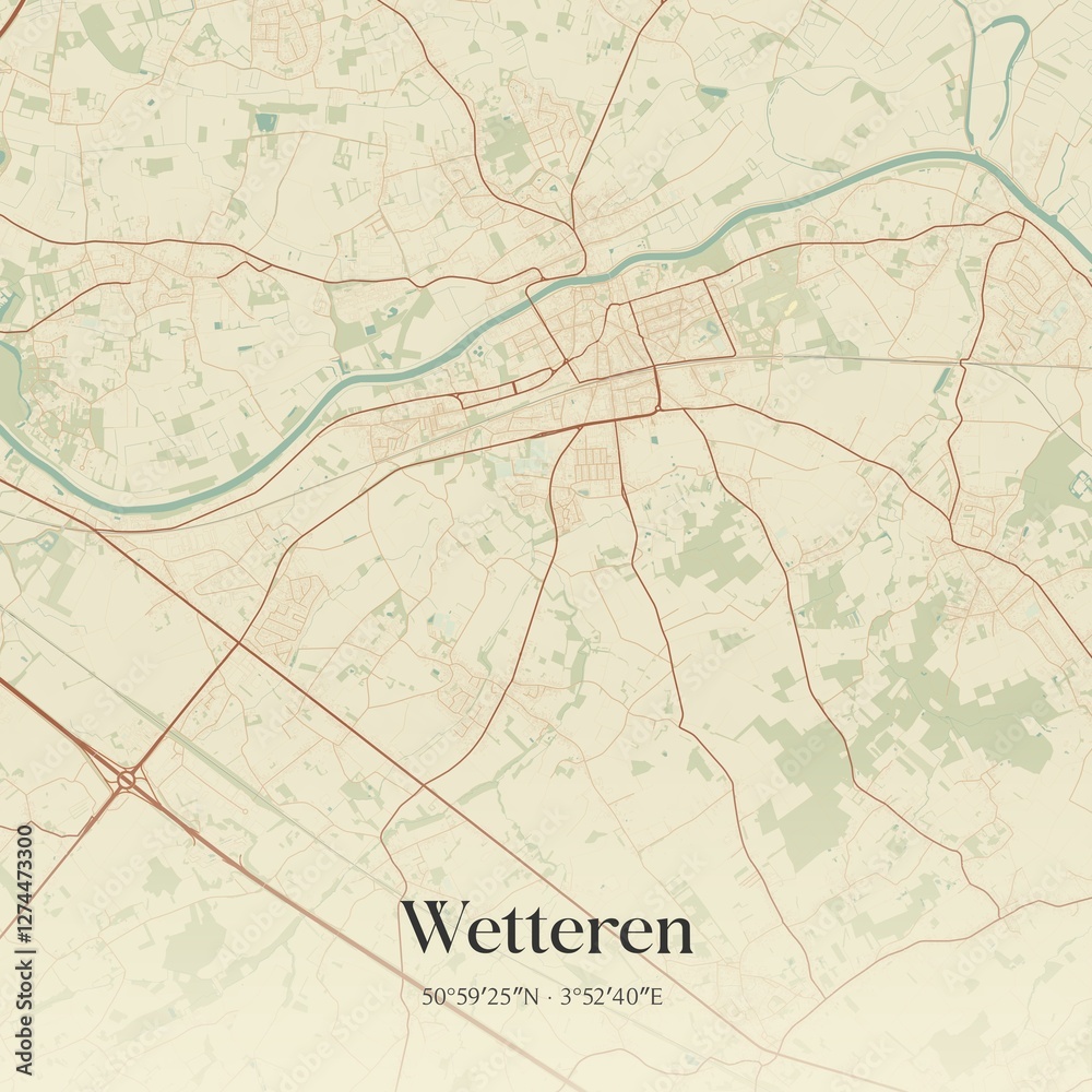 Fototapeta premium Vintage map of Wetteren, Belgium.