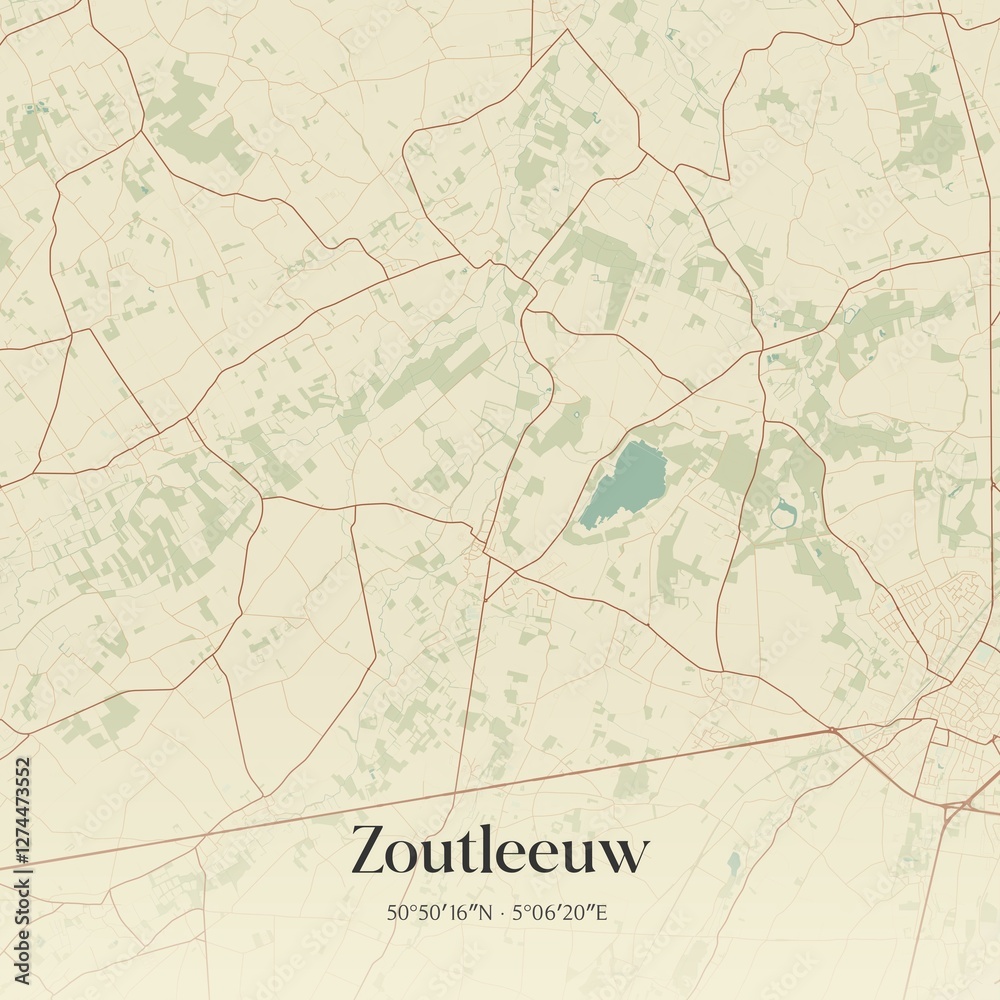 Fototapeta premium Vintage map of Zoutleeuw, Belgium.
