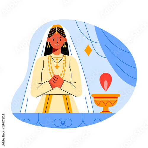 A flat illustration of traditional bride