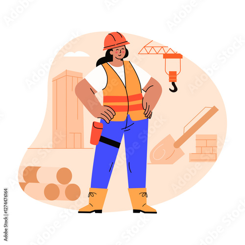 A flat illustration of female construction worker