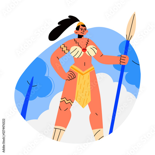 Female warrior illustration in flat style