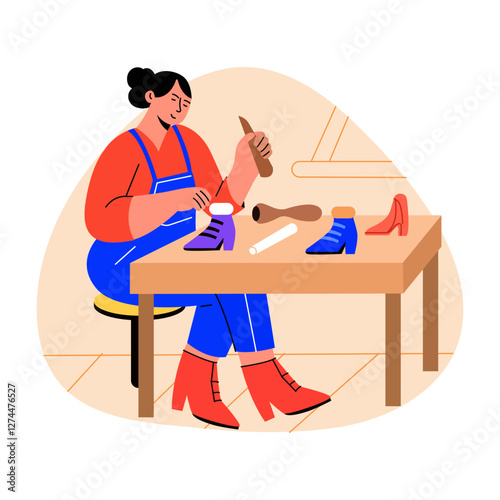A flat illustration of female leather crafter