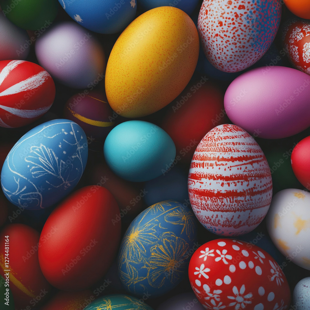 Fototapeta premium Colorful Easter eggs piled together for a festive celebration