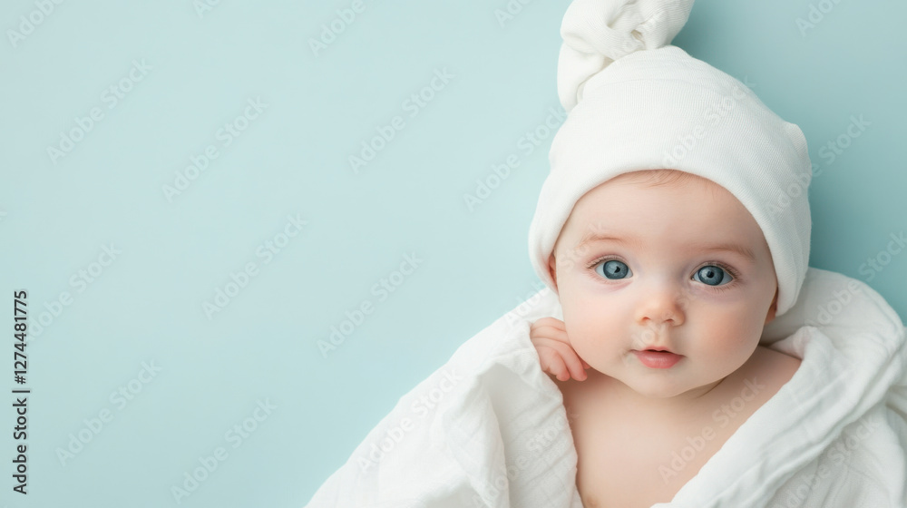 cute baby wrapped in white blanket with hat cute baby wrapped in white blanket with hat
