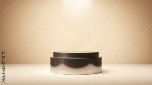 A minimalist scene with two circular objects on a beige background.