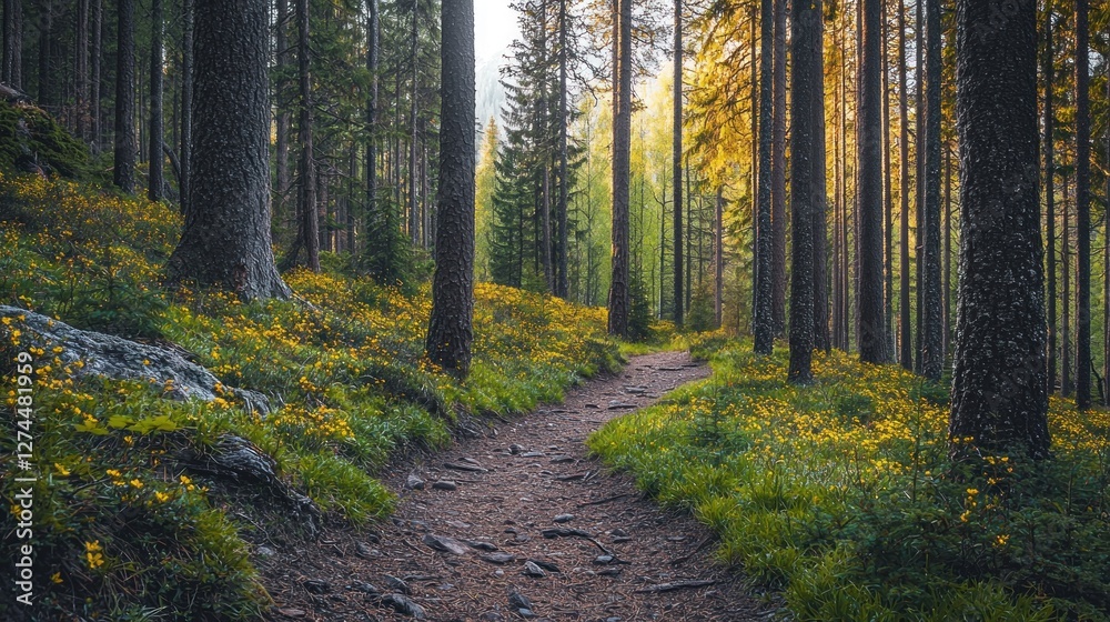 Obraz premium Serene Forest Path at Golden Hour