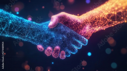 Abstract Digital Representation of Two Hands Shaking in a Collaborative Gesture of Unity