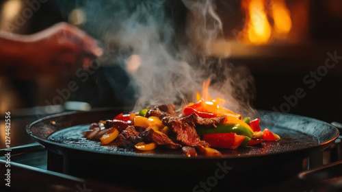 Wallpaper Mural Sizzling steak fajitas with sauteed bell peppers and smoke Torontodigital.ca