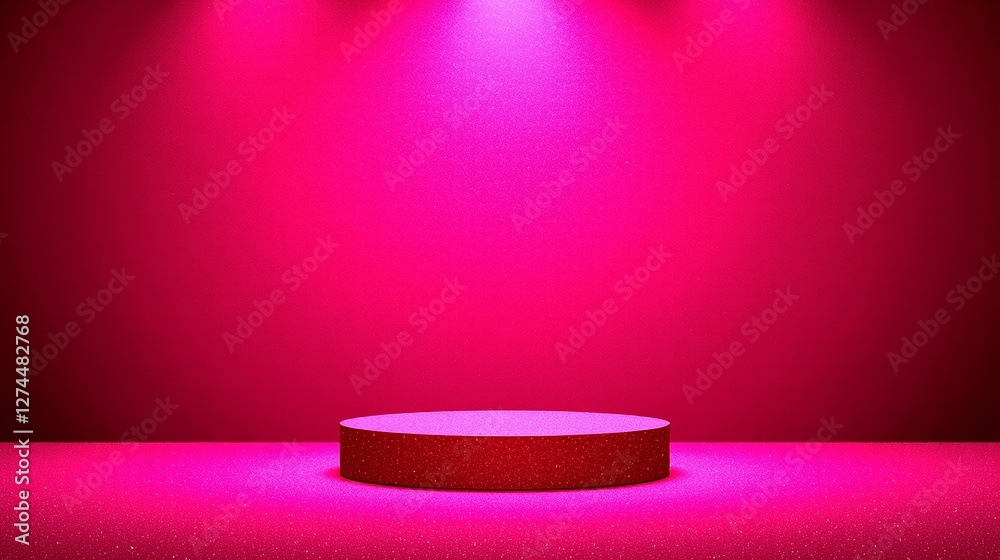 Obraz premium A circular platform illuminated by pink lights.