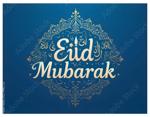 Eid Mubarak card with azure color background.