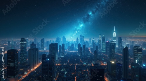 Wallpaper Mural Futuristic Nightscape: Towering Skyscrapers and Stars Torontodigital.ca