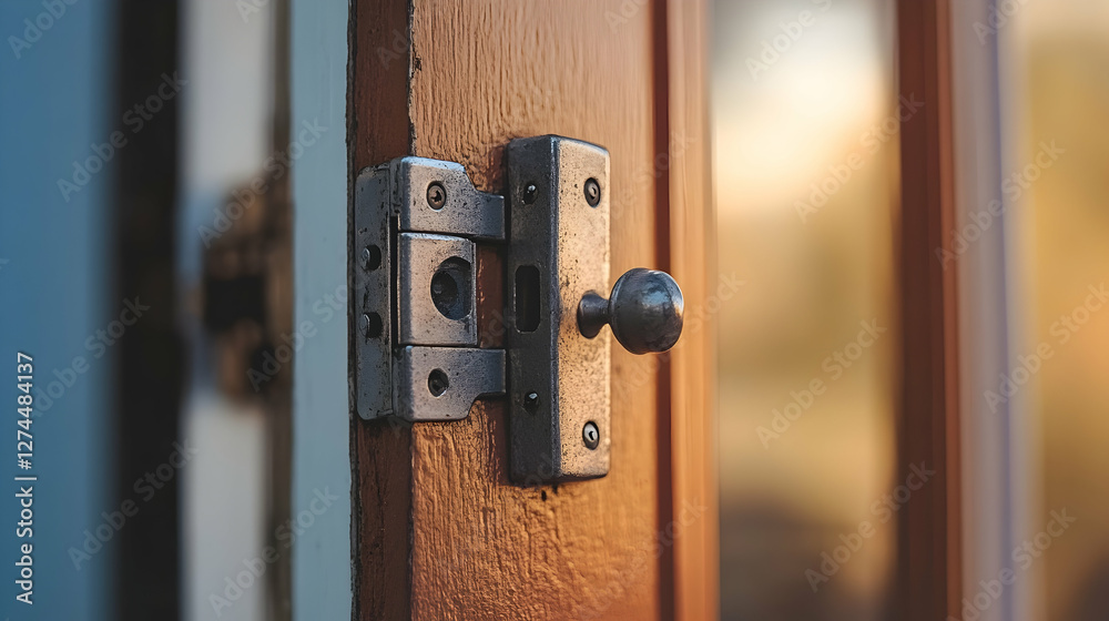 Close-up of a door and hinge connection at home, focusing on hardware details