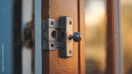Obraz na płótnie Close-up of a door and hinge connection at home, focusing on hardware details w salonie