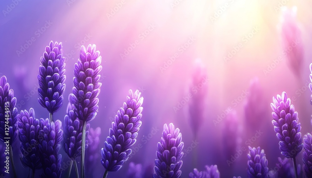 Sunlit Lavender Field, Soft Purple Floral Background, Delicate Wildflowers, Nature Photography Sunlit Lavender Field, Soft Purple Floral Background, Delicate Wildflowers, Nature Photography